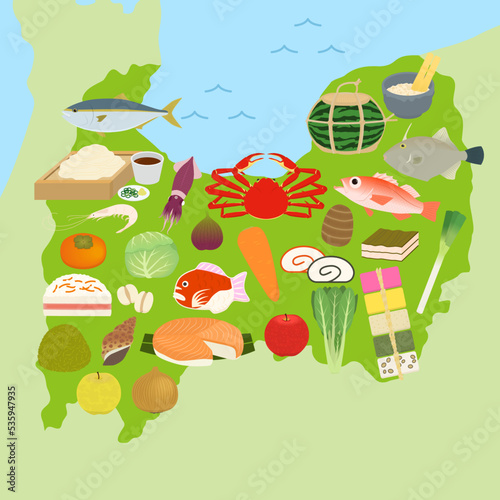富山県のグルメと地図のイラスト2