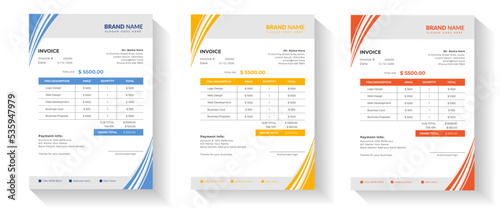 Invoices templates, Price receipt, payment agreement and invoice bill template in 4 different color 