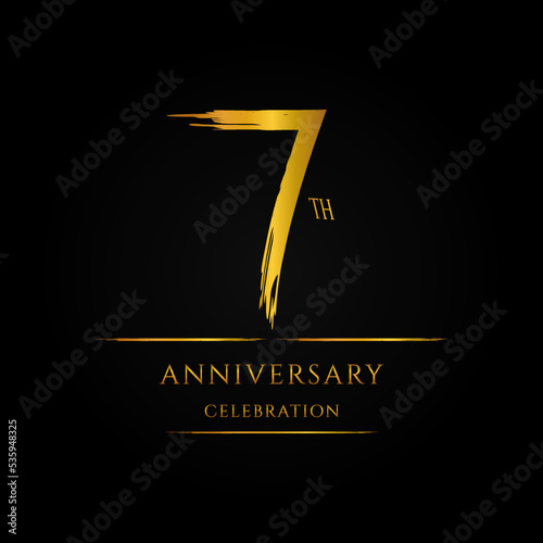 7th anniversary celebration design. hand drawn number 7 or seven logo design elements template in gold color.