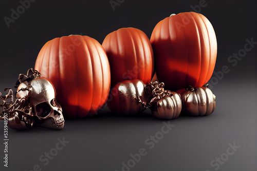 3D Halloween Background with orange pumpkins fall season