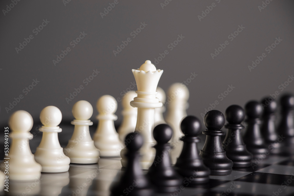 white queen and chess pawns, reina blanca  y peones de ajedrez