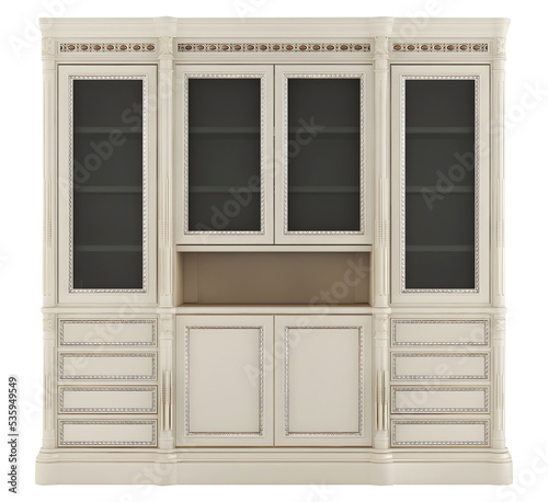 Empty vintage wooden glasses cupboard mockup. Png