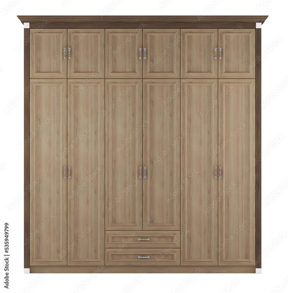 6 column wooden wardrobe mockup. Png