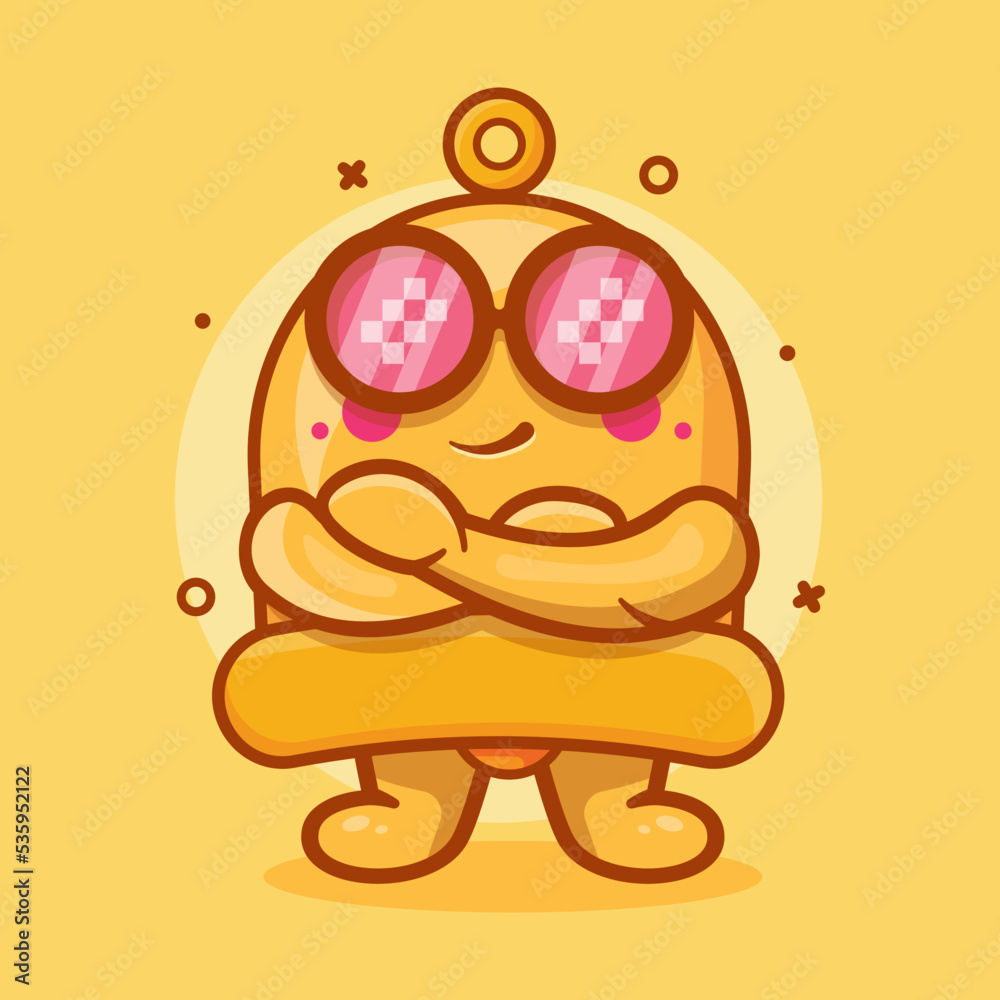 Fototapeta premium cute yellow bell character mascot with cool expression isolated cartoon in flat style design