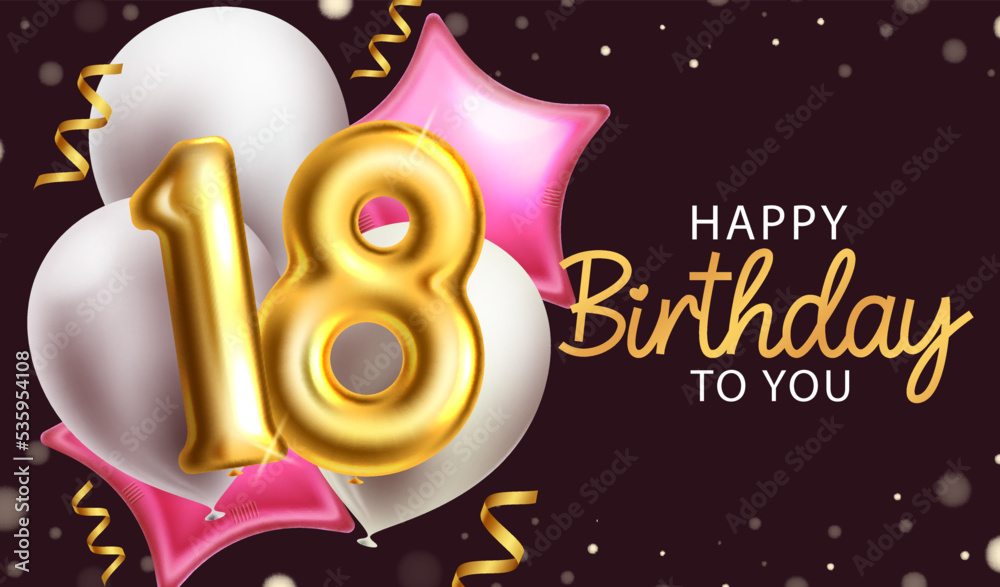 Birthday 18th vector background design. Happy birthday text with ...