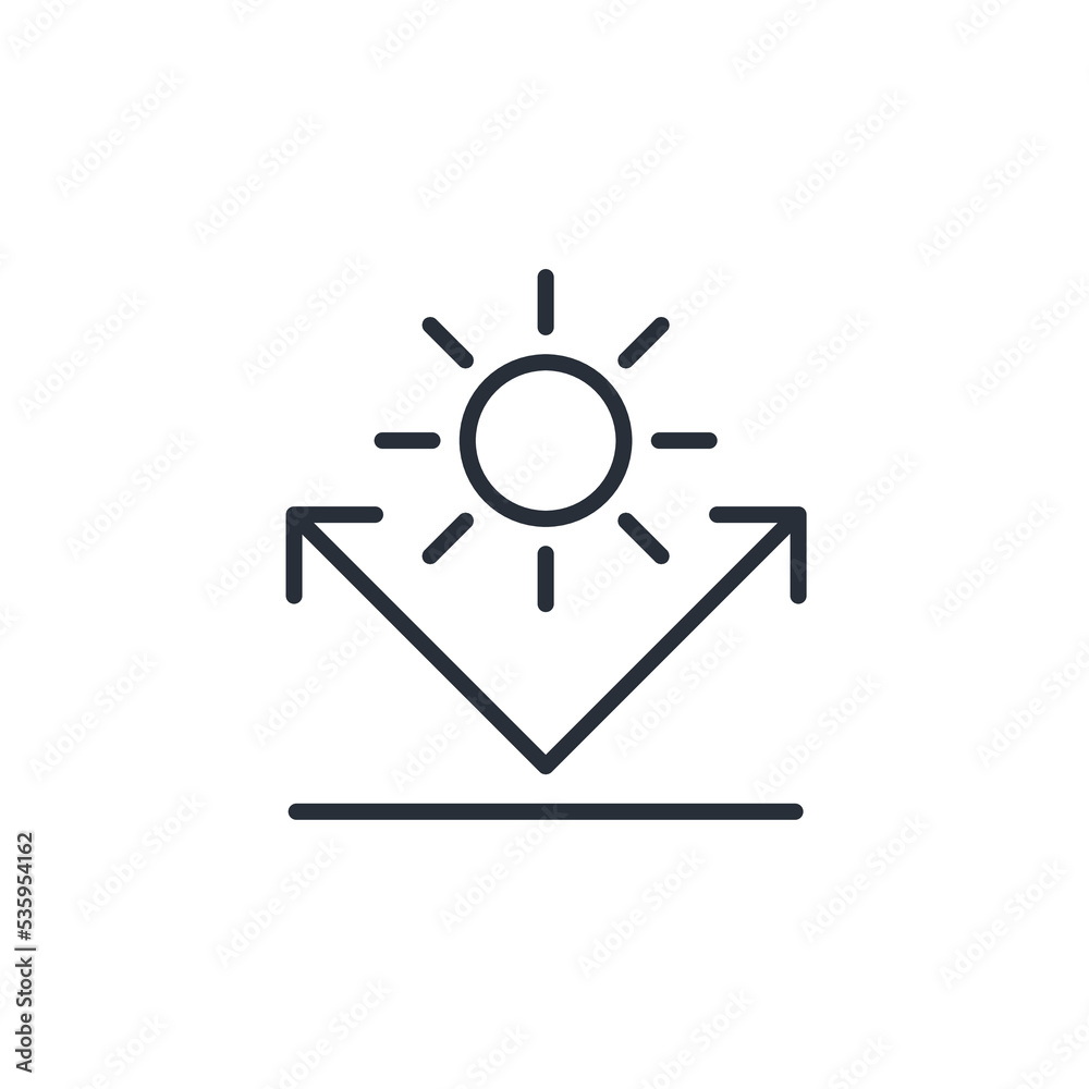 Sun reflector. Overheat protection. Vector linear icon isolated on white background. Sun reflector. Overheat protection. Vector linear icon isolated on white background.
