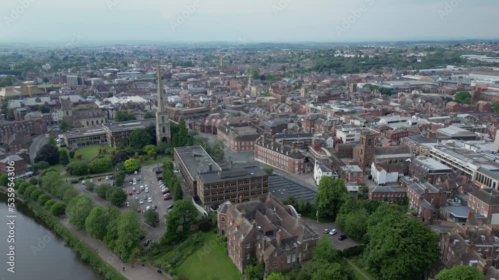 Cathedral Building in City of Worcester, England - Aerial Landscape Cathedral Building in City of Worcester, England - Aerial Landscape