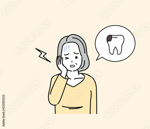 虫歯になる中年の女性　ミドル　歯が痛い　歯周病　イラスト
