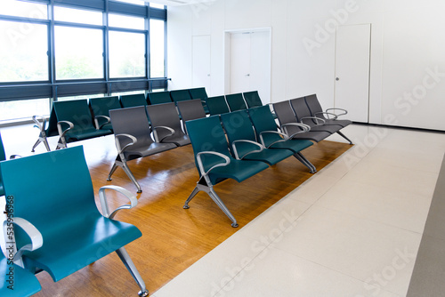 Empty chairs in hospital waiting room
