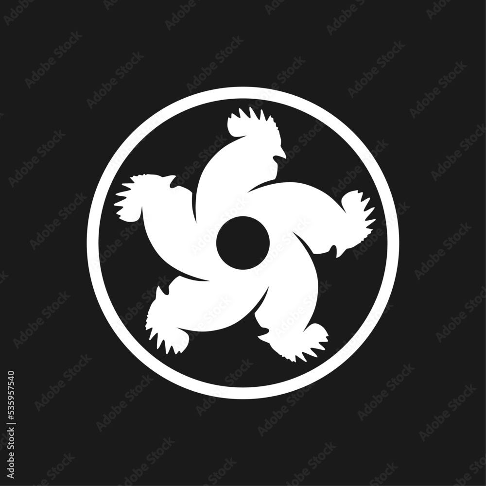 Rooster or chicken logo template with japanese kamon illustration in flat design monogram symbol Rooster or chicken logo template with japanese kamon illustration in flat design monogram symbol
