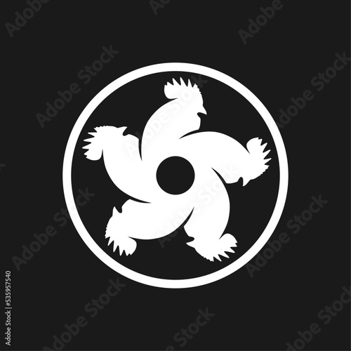 Rooster or chicken logo template with japanese kamon illustration in flat design monogram symbol