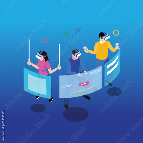 Playing game in an Augmented Reality Technology 3d isometric vector illustration concept for banner, website, landing page, ads, flyer template