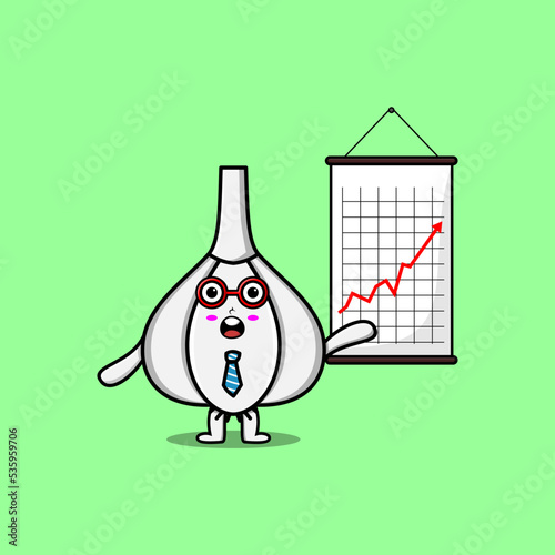 Cute cartoon Garlic businessman present information in flat modern style design