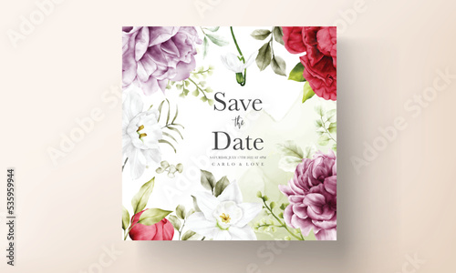 beautiful watercolor blooming peony flower invitation card 