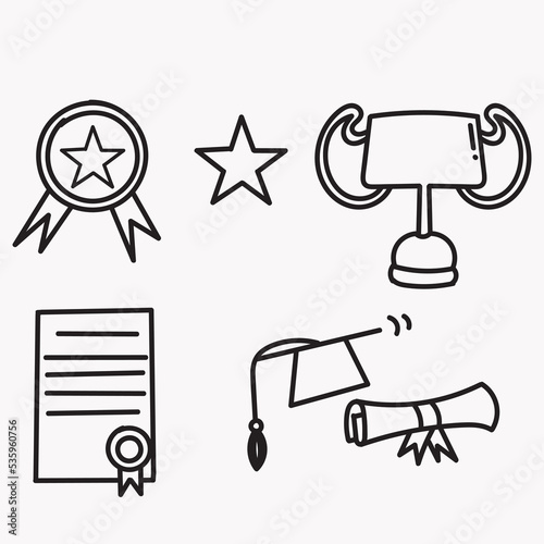 hand drawn doodle award medal certificate illustration vector