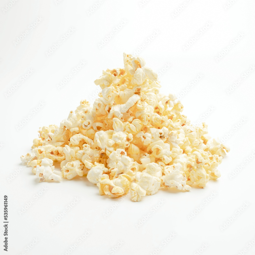 pile of popcorn on a white background pile of popcorn on a white background