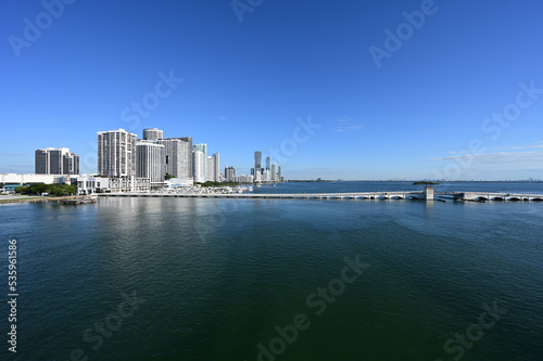 Residential waterfront buildings on Biscayne Bay in Miami, Florida on clear calm sunny autumn morning.. © Francisco