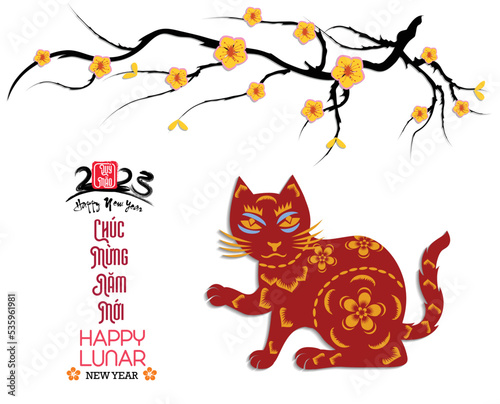 Happy lunar new year 2023, Vietnamese new year, Year of the Cat.