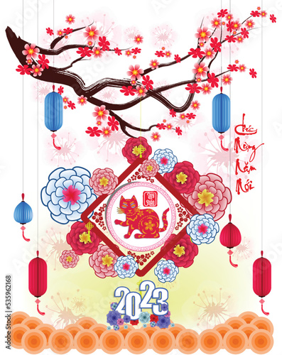 Happy lunar new year 2023, Vietnamese new year, Year of the Cat.