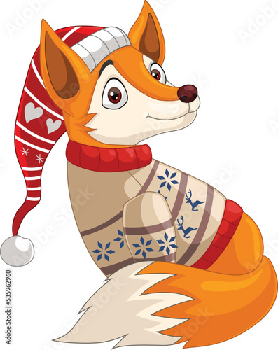 Cartoon fox in warm clothes