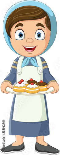 Jewish woman carrying hanukkah sufganiyot