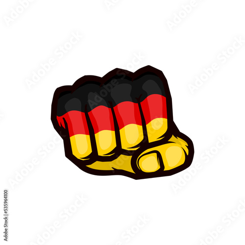 Flag of Germany on a clenched fist. Fighting, Power, Strength, Protest concept. Vector illustration