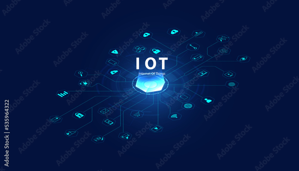Abstract Internet of things Concept city 5G.IoT Internet of Things communication network Innovation Technology Concept Icons. Connect wireless devices and networking Innovation Technology.