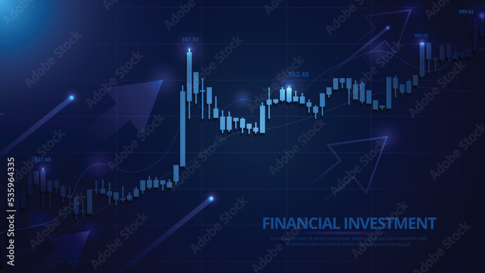 Widescreen Abstract financial graph with uptrend line and bar chart of stock market. Widescreen Abstract financial graph with uptrend line and bar chart of stock market.