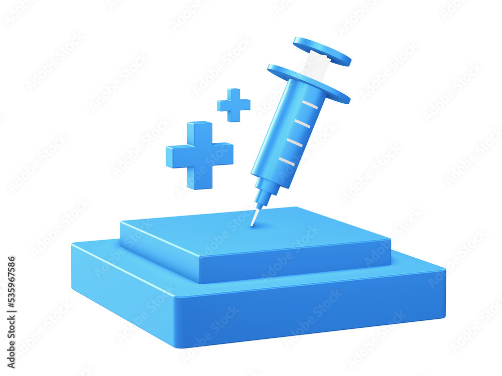 3d illustration icon of Health syringe with podium for UI UX web mobile apps social media ads designs 3d illustration icon of Health syringe with podium for UI UX web mobile apps social media ads designs