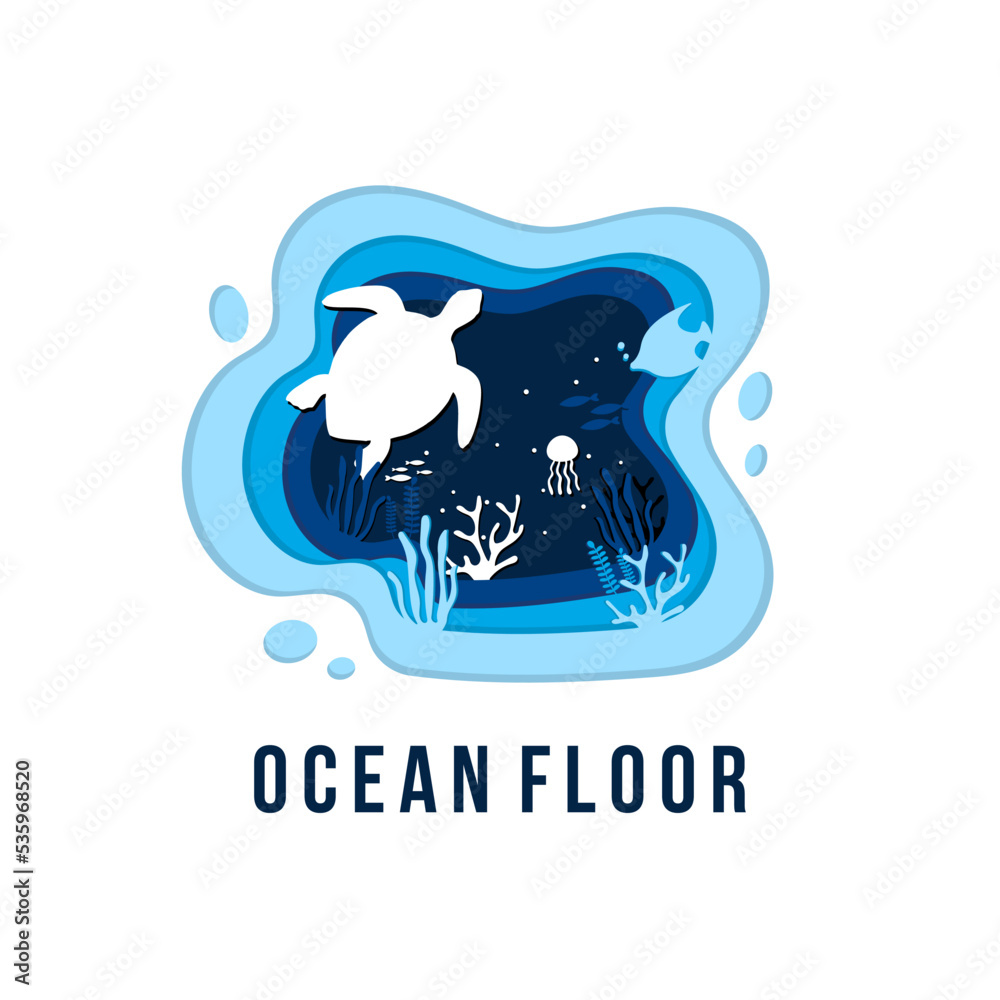 Obraz premium ocean floor paper cut vector template. sea life aquatic underwater illustration graphic.