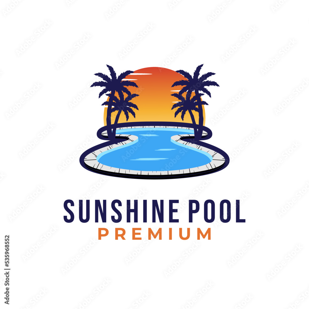 Obraz premium pool sunshine vector template. beach luxury holiday sunset illustration graphic.