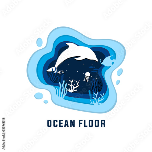 ocean floor paper cut vector template. sea life aquatic underwater illustration graphic.