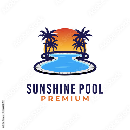 pool sunshine vector template. beach luxury holiday sunset illustration graphic.