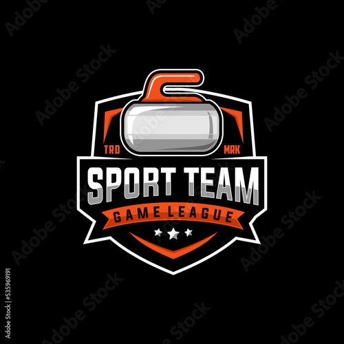 curling sport badge vector template. sport graphic illustration in badge emblem patch style.