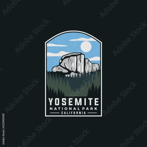 Yosemite national park vector template. Colorado landmark graphic illustration in badge emblem patch style.