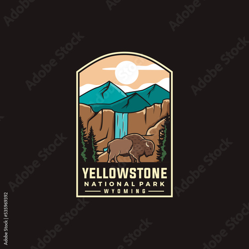 Yellowstone national park Wyoming vector graphic template in badge emblem style patch illustration.