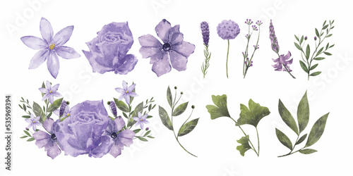 Purple Watercolor Flower Bouquet