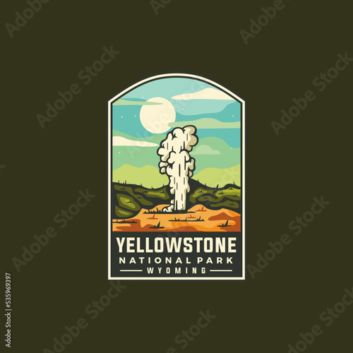 Yellowstone national park Wyoming vector graphic template in badge emblem style patch illustration.