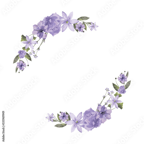 Purple Watercolor Flower Wreath Arrangement