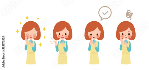 スマホを操作する若い女性のイラストセット