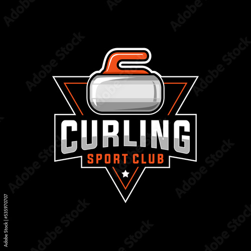 curling sport badge vector template. sport graphic illustration in badge emblem patch style.