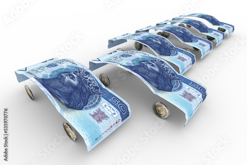 Banknoty 50 Złotych Polskich uformowane w kształt karoserii samochodowej