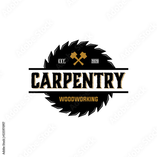 carpentry woodworking vintage vector template. wood works graphic in label badge patch emblem illustrations.