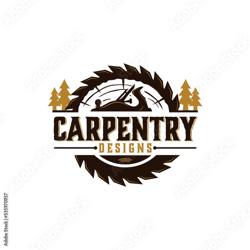 carpentry woodworking vintage vector template. wood works graphic in label badge patch emblem illustrations.