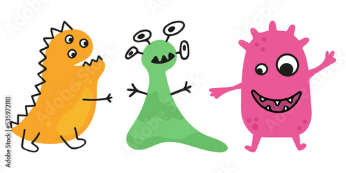 Set of cartoon doodle germs  bacterias  monsters