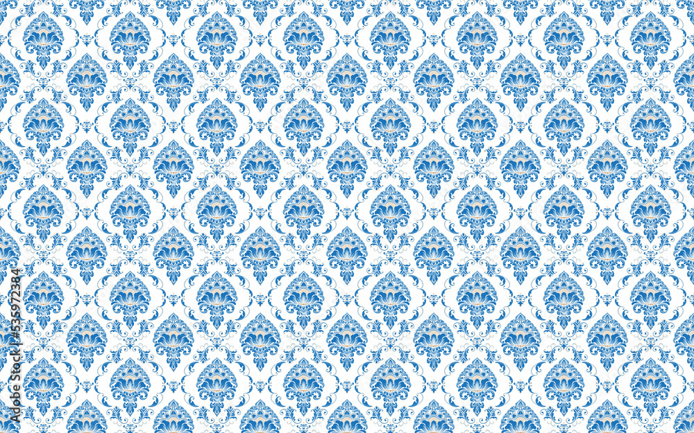 Luxury thai wallpaper. White blue and gold background. Vintage ornament.