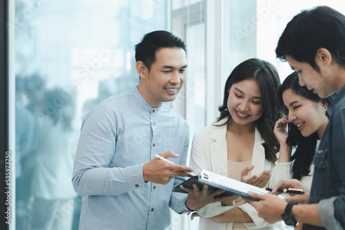 A group of startup management people are having a brainstorming meeting in the conference room, with supervisors and employees meeting and solving problems. Company management concept.