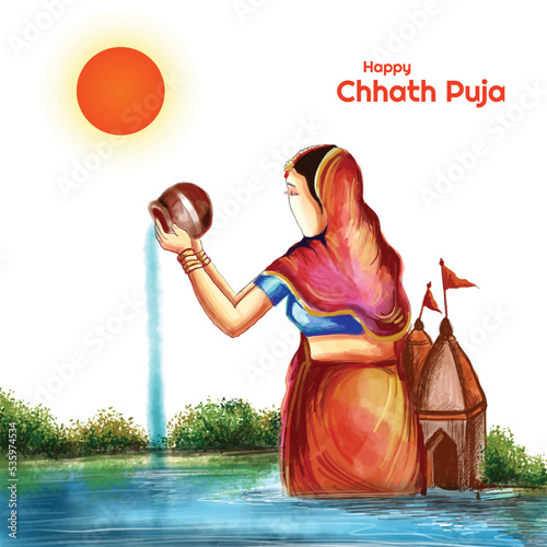 Happy Chhath Puja Holiday background for Sun festival of India photo