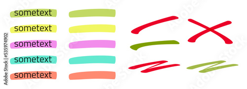 Highlight emphasize text marker brush vector element or felt tip pen strikethrough strike stressed line doodle clipart illustration, underlined pencil clip art hand drawn and handwritten transparent