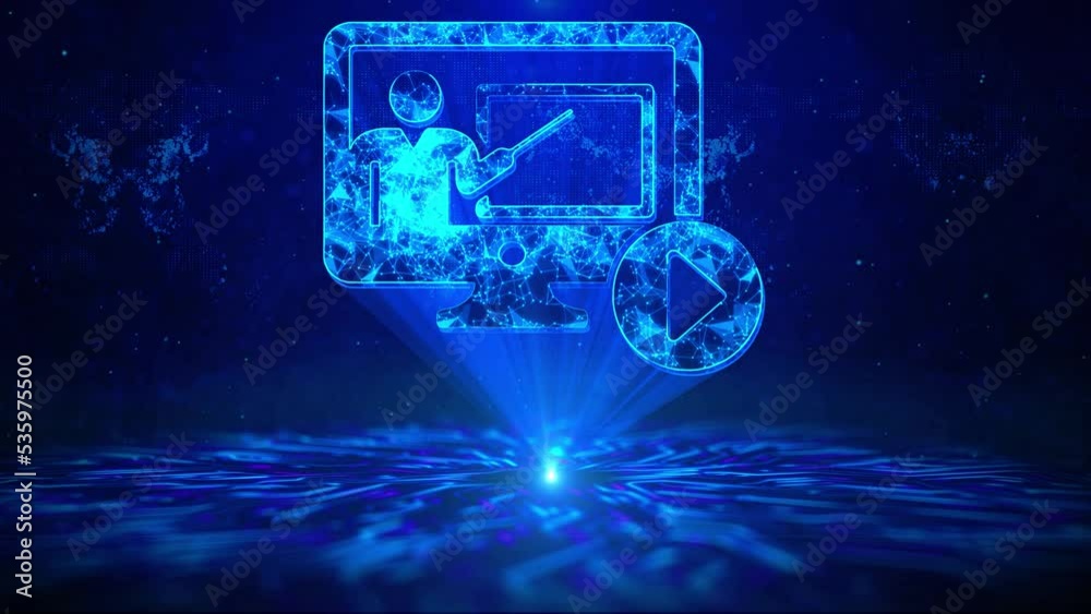 E-learning Text with HUD Rotation Digital Technology interface Sci Fi Hologram Cyberspace. Innovative online education internet technology concept. Webinar, teaching, online courses. Skill development